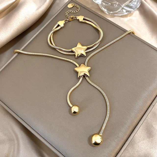Greatera-Collier perlé étoile à cinq branches pour femme, bijoux jonc en acier inoxydable, salle double cheminée, design personnalisé 1