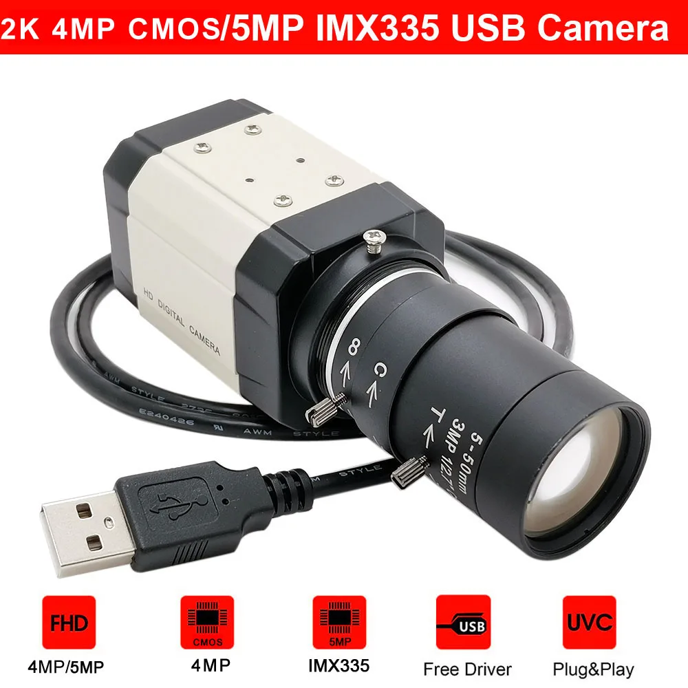 Industrial Full HD 4MP / 5MP CMOS IMX335 USB Web Camera 2.8-12mm/5-50mm Varifocal Zoom Lens 30fps High Speed USB2.0 Video PC Cam 2