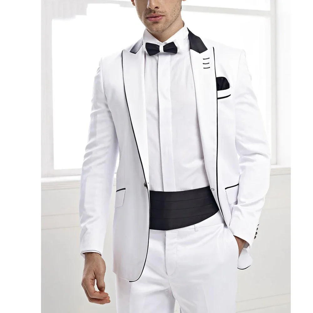 

Men Suits Blazer Jacket Pants Two Piece White Single Breasted Peaked Lapel Elegant Wedding Terno Slim Fit Costume Hombre 2 Piece
