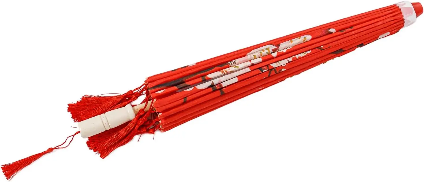 Classic Chinese Art Asian Style 33" Silk Parasol Umbrella with Tassels for Wedding Parties Photography Costumes Cosplay