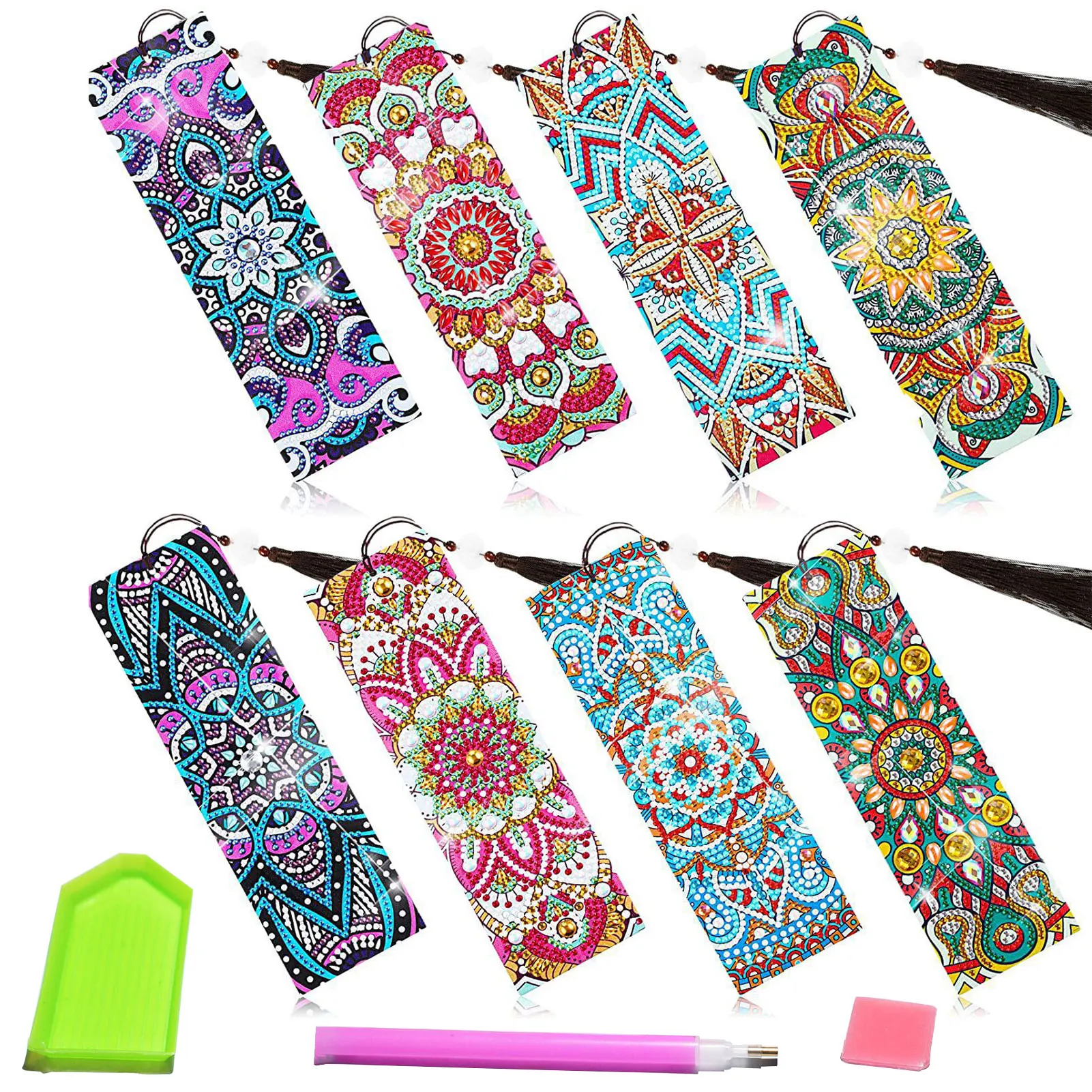 

8pcs/pack For Adults Students Art Mandala Style Fun Reading PU Leather Beginner 5D DIY Craft Gift Bookmark
