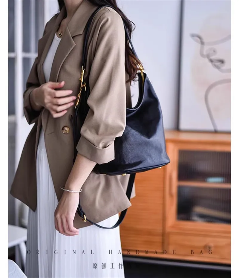 Organizer Designer Luxus Echtleder Damen Bucket Bag Mode Outdoor Wochenend-Party Kuhleder Damen Schultertasche – Detail 17