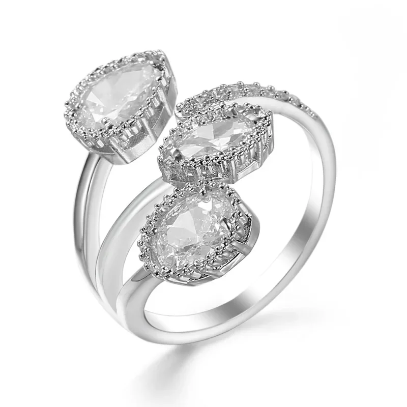 925 Sterling Silver Multi-Layer Clear Black CZ Zircon Rings for Women Anillos Geometric Stackable Resizable Rings Bague silver ring silver rings