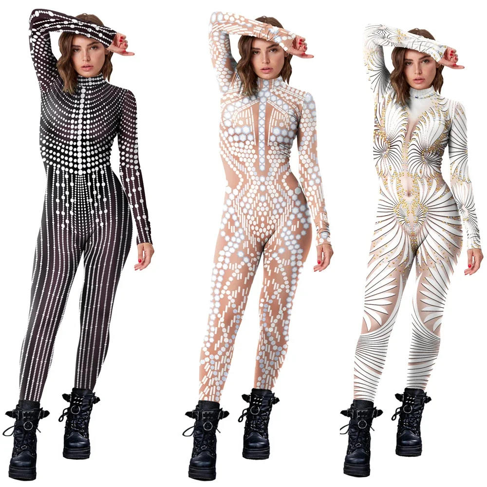 [You're My Secret] Lace Sequins Pattern 3D Printed Slim Bodysuit Skinny Carnival Cosplay Costumes Fancy Outfit Catsuit mujer cosplay costume