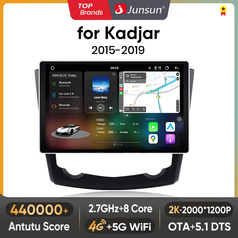 Junsun 7870 2K Bezprzewodowe Radio Samochodowe CarPlay Android Auto do Renault Kadjar Nawigacja GPS Odtwarzacz DSP DTS 360 FM