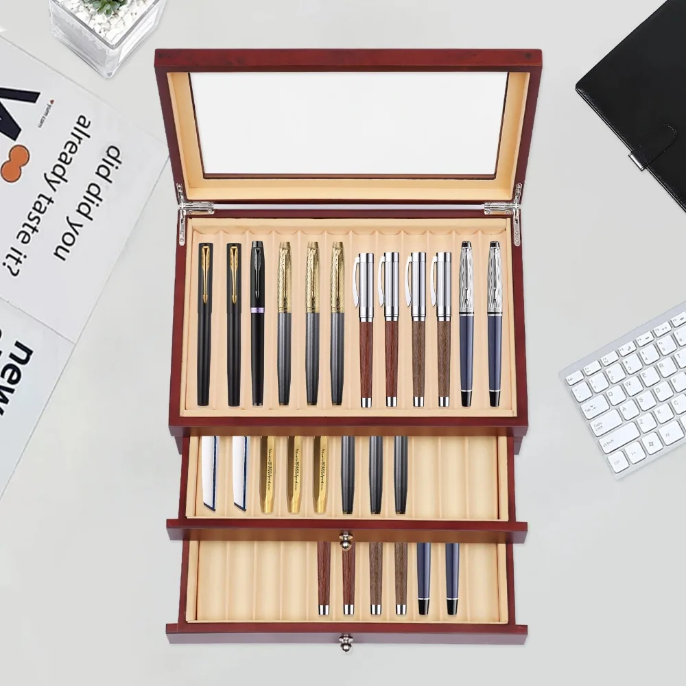 3 Layer Wood Pen Display Box Pen Organizer Box 34