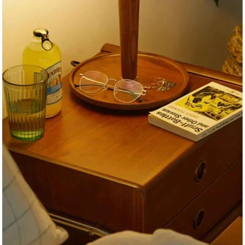 Vintage Solid Wood Bedside Cabinet Bedroom Minimalist Coffee Table 2 Layers Drawers Storage Rack Versatile Scene Nightstand