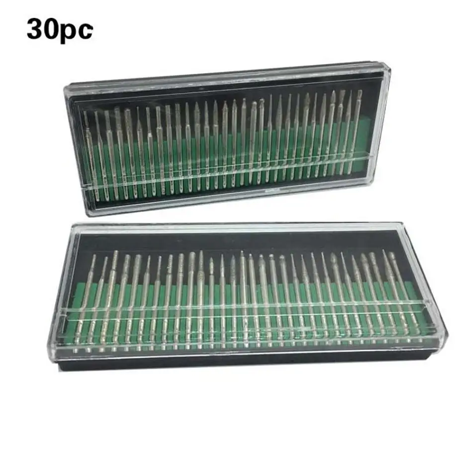30 Pcs/Set Diamond Grinding Burr Needle Point Engraving Carving Polishing For Glass Jade Stone Woodworking Hand Tool Accessories