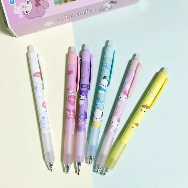6Pcs Sanrios Erasable Pen Hello Kitty Cinnamoroll My Melody Kuromi