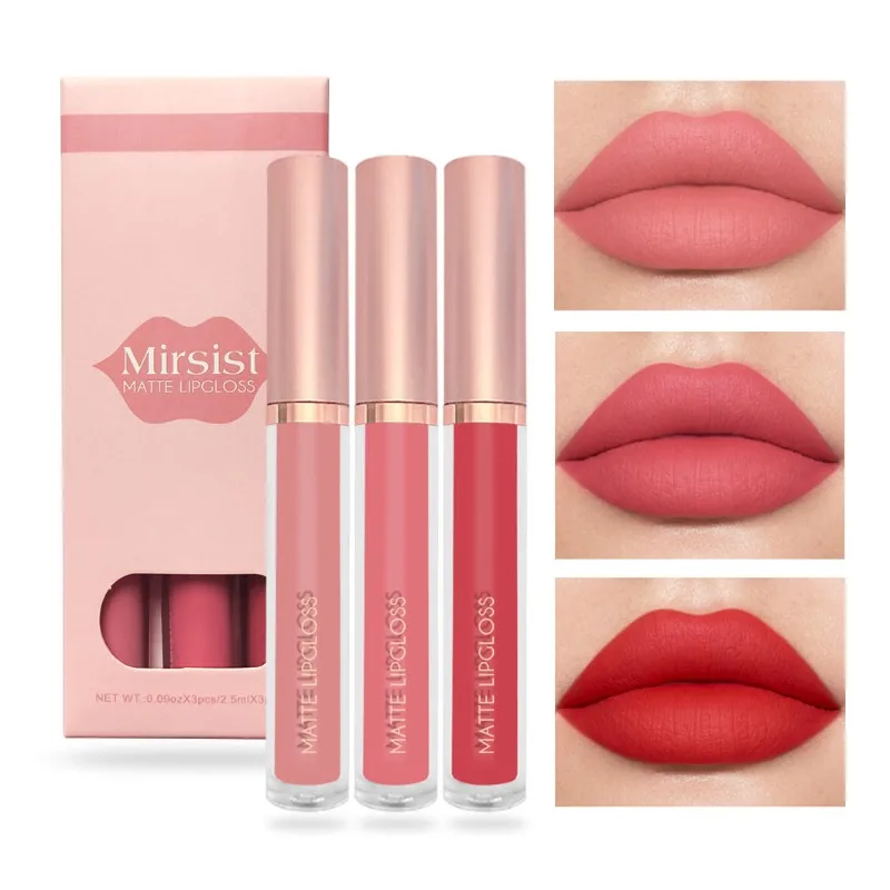 

3-piece Nude Lipgloss Set Non-stick Cup Non-fading Lip-gloss Velvet Mist Lip Glaze Makeup for Women