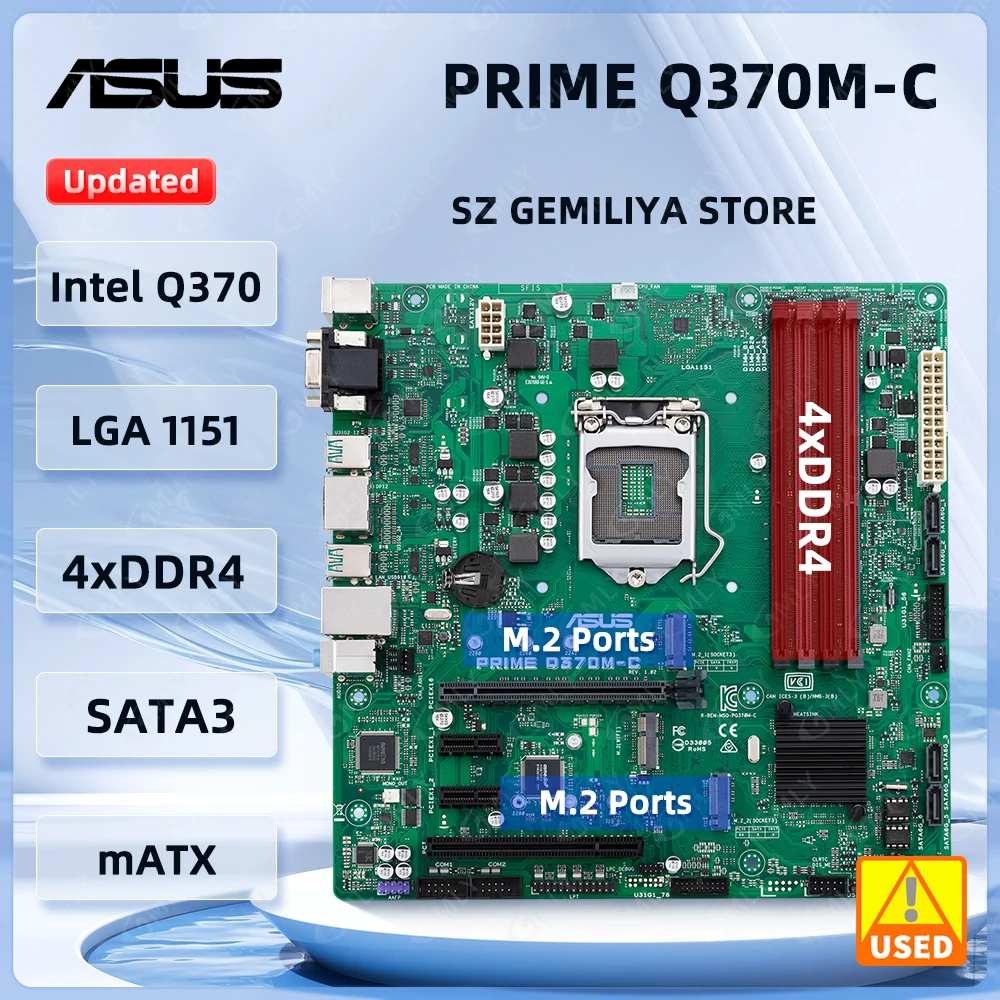 ASUS PRIME Q370M-C Q370 Motherboard LGA 1151 for Xeon E-2176G/i7-8700 with Intel vPro ECC Memory 4K Dual Display mATX Desktop PC