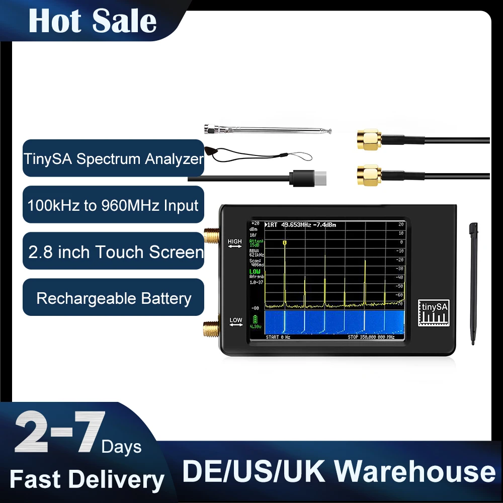 

Portable TinySA Spectrum Analyzer, Handheld Tiny Frequency Analyzer 100kHz to 960MHz MF/HF/VHF UHF Input, Signal Generator