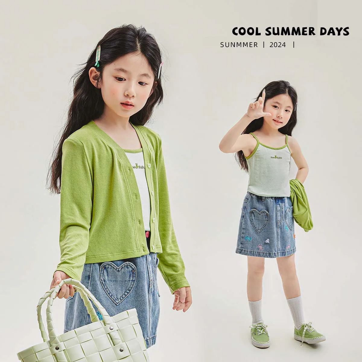 

Korean Summer School Girl Clothing Set Teenager Girl Letter Contrast Sling+Solid Color Cardigan Sets Girls From 4-12 Years Old