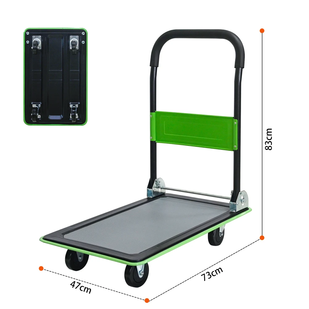 Flachbett-Trolley, Plattformwagen mit 150 KG Tragfähigkeit, 360-Grad-Schwenkräder, Faltbarer Trolley für Beladung und Lagerung – Detail 22