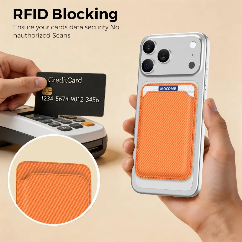 Premium Saffiano Leather Magnetic Card Holder Wallet with Carbon Fiber Design
