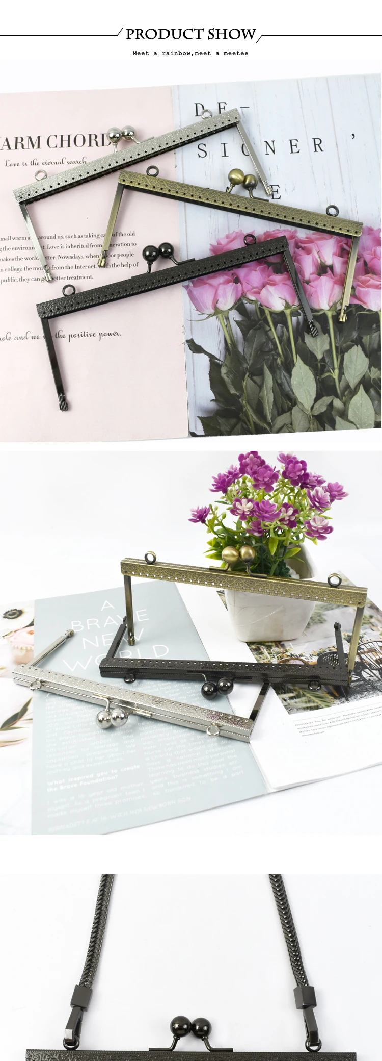 1/2/5Pcs Deepeel 19cm Embossed Square Metal Handle Purse Frame Kiss Clasp DIY Bags Sewing Brackets Wallet Handles Accessories