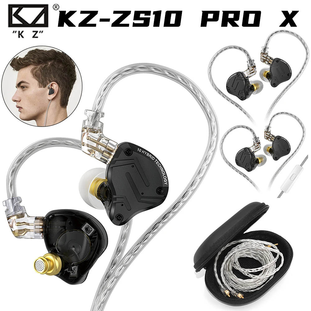 KZ ZS10 PRO X Metal Headset Hybrid Drivers HIFI Bass Earbuds In-Ear Monitor Noise Cancelling Earphones Sport Music Headphones
