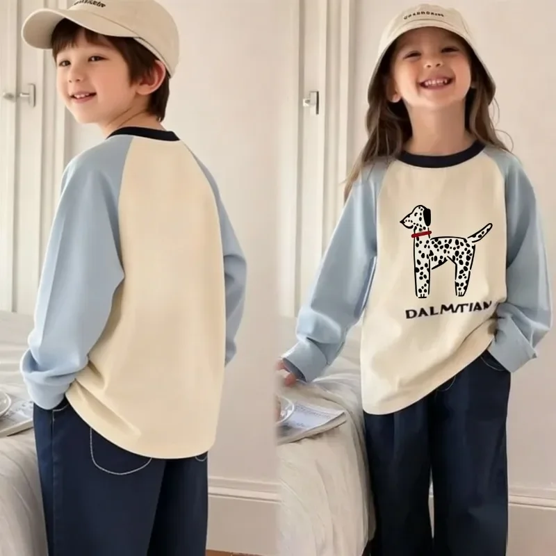 Baumwoll-T-Shirts für Babys, Jungen und Mädchen, farbblockierende Langarm-T-Shirts, lässige Mode, Kinderkleidung, Basishirts