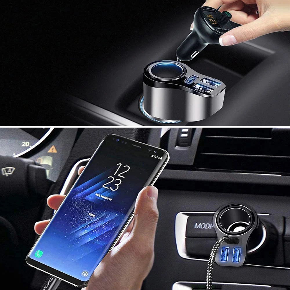 4 in 1 USB C Car Charger, 168W Multi USB Cigarette Lighter Adapter, Socket  Splitter with 3 USB Ports, 12V/24V Dual USB Type C PD Fast Car Charger  Adapter for iPhone 15