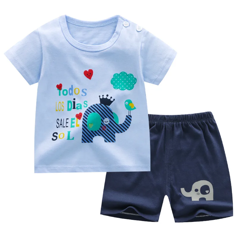 

ZWY1566 Summer Kids Clothes Children Clothing Baby Boy Set Toddler Baby Girls Clothing Set Cotton Cartoon T-shirts+Shorts Suits