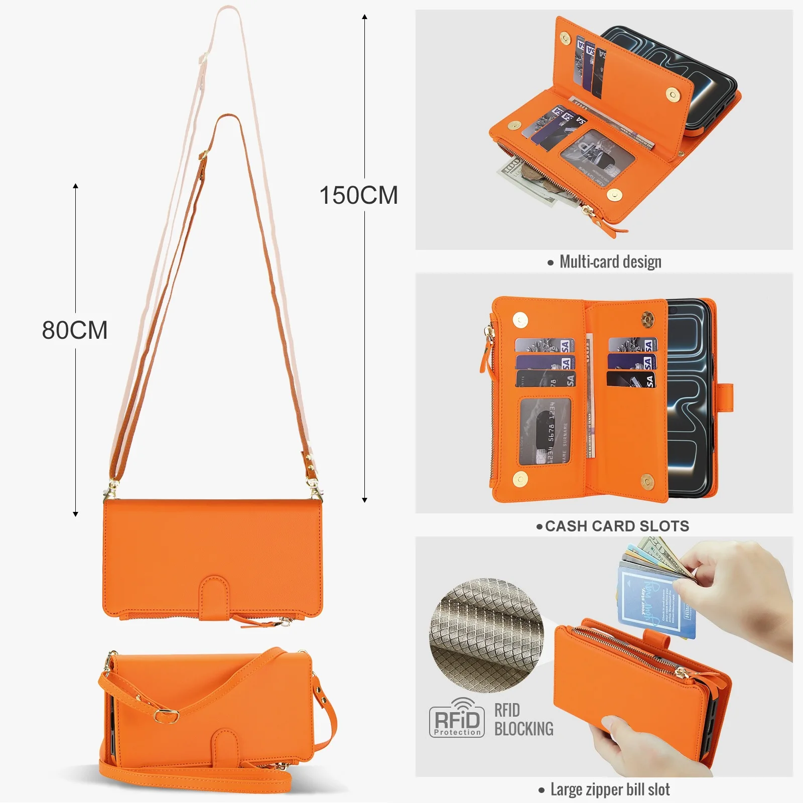 Enhanced Magnetic Artificial Leather Wallet Case with Zipper Pocket