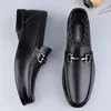Cow Leather Men Metal Buckle Low Heel Loafers Fashion Handmade Moccasins Soft Leather Slip on Flats Man Footwear Driving Shoes 2