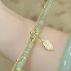 52150-57f33e.jpg Chinese Style Green Jade Bracelet For Women Exquisite Gold Color Leaves Wrist Strap Bangle Double Chain Bracelet Girls Gifts