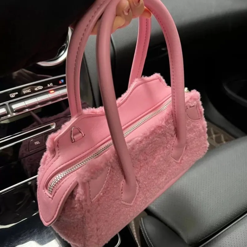 JIAERDI Sweet Cute Plush Handbag Women Faux Shearling Panel Shoulder Bag Ladies 2025 New Autumn Winter Fashion Chic Shoulder Bag
