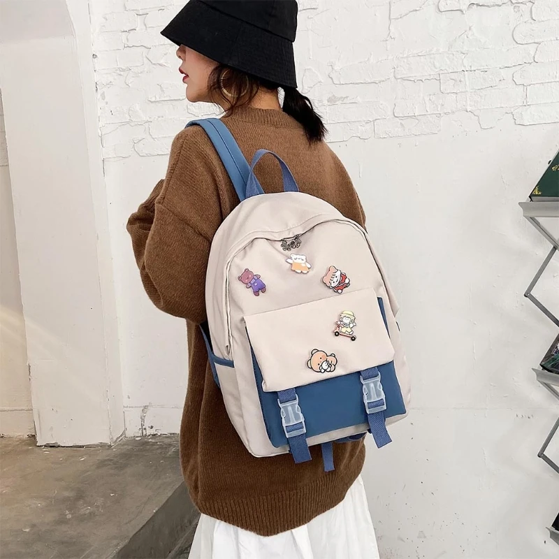 Lovely Backpack Rucksack Teenage Girls School Bag Student Daypack Female Book Bags Multifunctional Schoolbag Badge