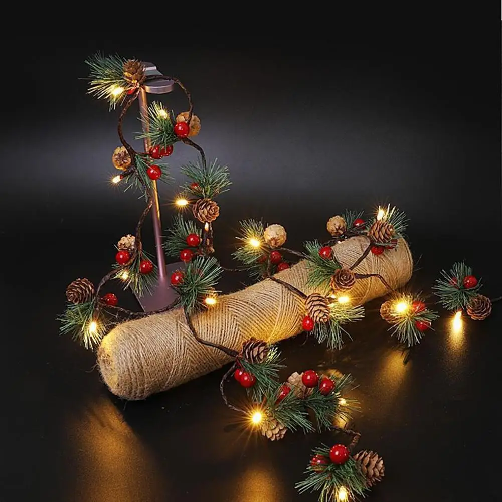 

Christmas LED String Lights Pinecone Red Berries Garland Lamp For Xmas Party Bedroom Tree Table Decor