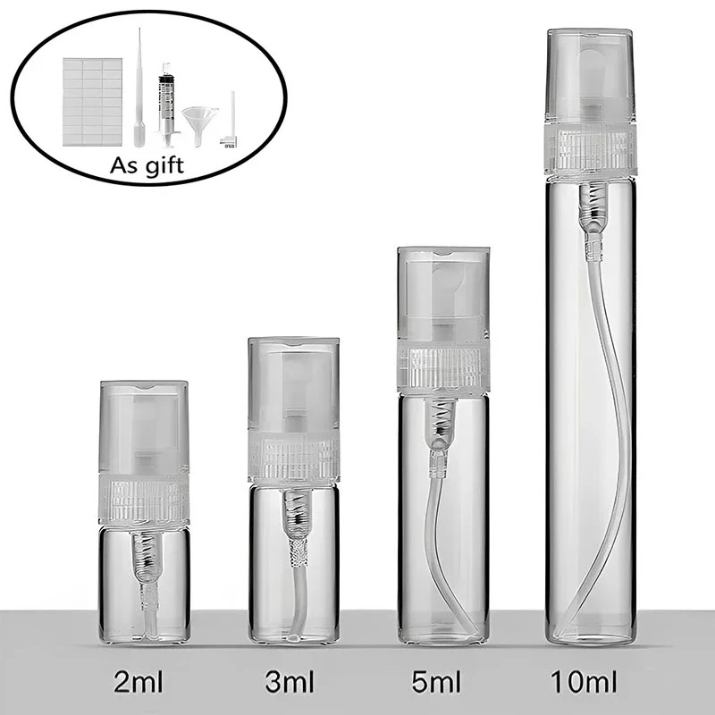 5Pcs 2/3/5/10ml Empty Clear Spray Bottles Refillable Liquid Glass Cosmetic Containers Portable Mini Perfume Atomizer For Travel