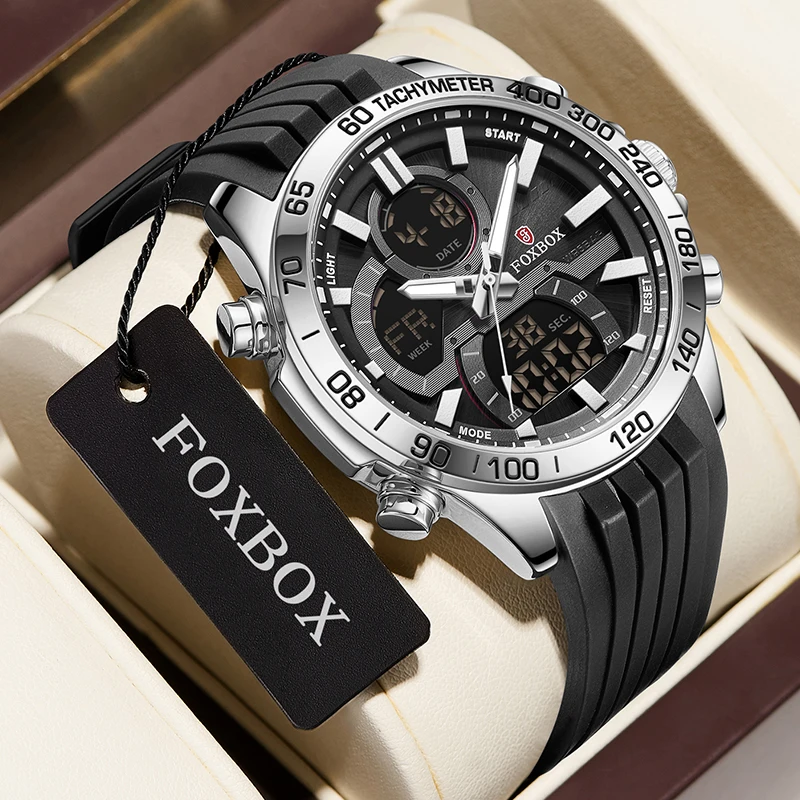 Top FOXBOX Mens Luxury Digital Quartz Watches Sport Waterproof Military Wrist Watch Male Casual Clock Watches Relogio Masculino