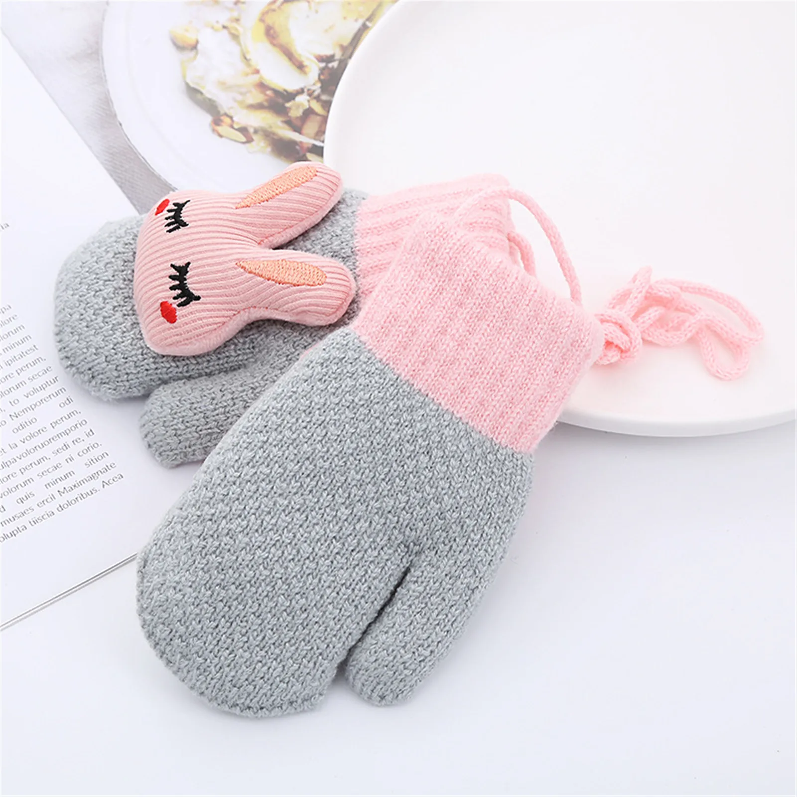 Thicken Mittens for Children Kids Mittens Winter Cute Knitted Gloves Toddler Warm Rope 0-3Years Boy Girl Baby Hand Gloves 5