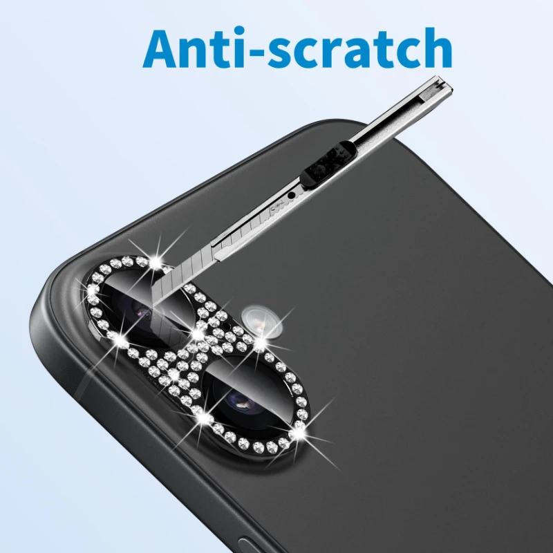 Luxury Diamond Metal Lens Protector with Full-Cover Tempered Glass