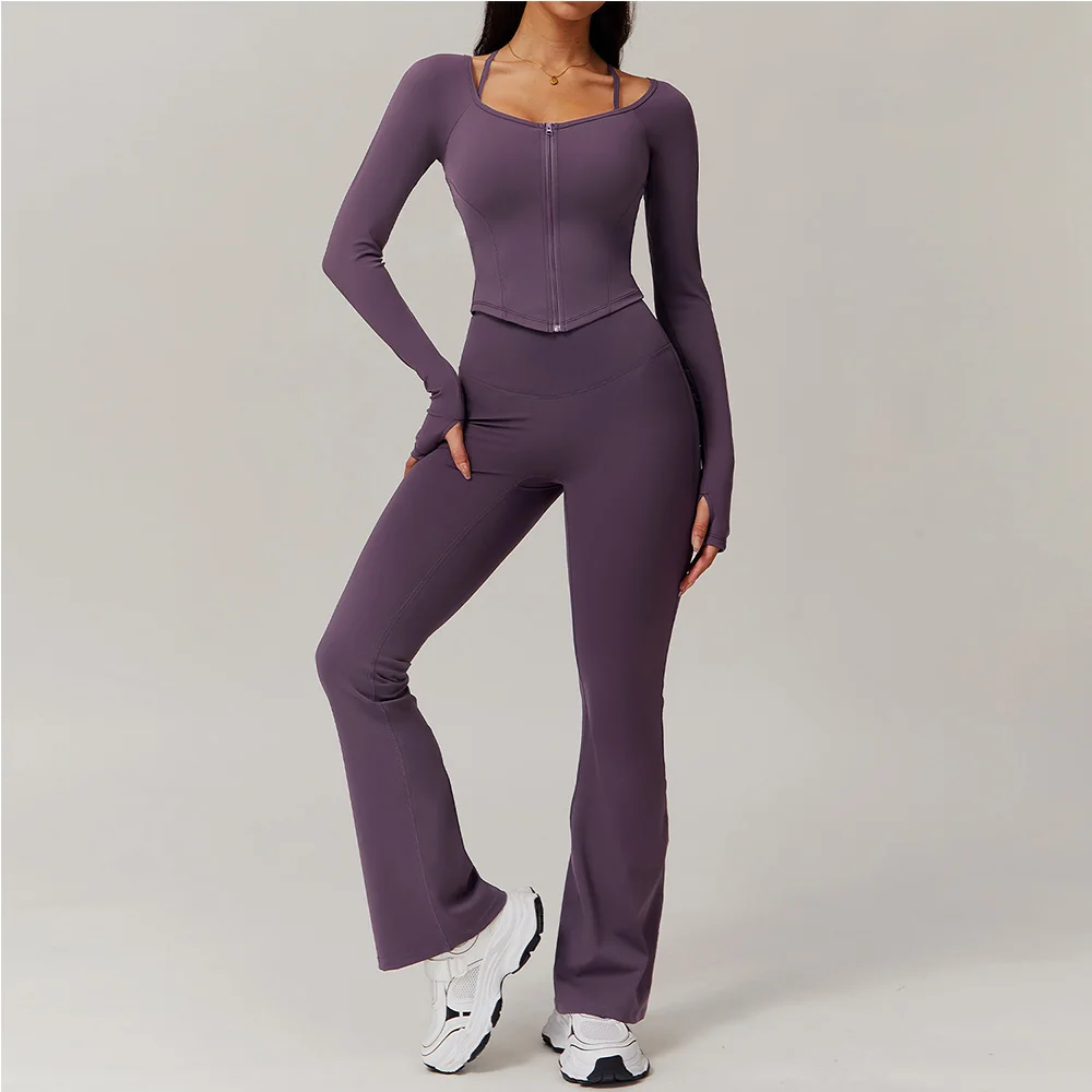Yoga Set 2PCS Women Gym Clothes Sportswear Fitness Set Tracksuits Sports Bra Gym Leggings Zipper Jacket Athletic Wear