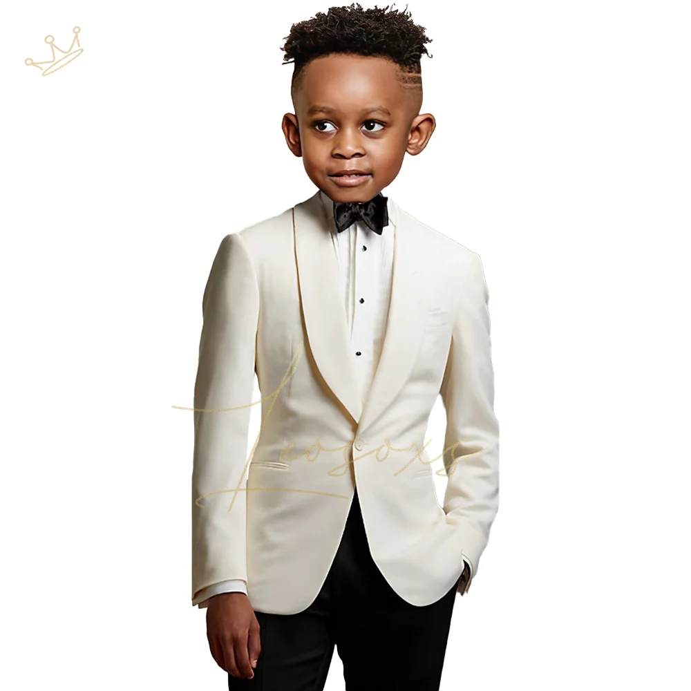 

Boy's wedding suit trousers 2-piece set, green fruit collar jacket, and black trousers, a custom-tailored tuxedo for boys