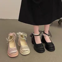 Spring Women Thick Platform Mary Janes Lolita Shoes Summer 2024 New Bow Chain Party Pumps Fashion Oxford Shoes Zapatos De Mujer 1