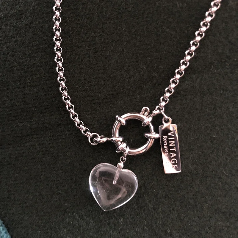 

RHYSONG Surgical Stainless Steel Glass Heart Love Waterproof Necklace With Silver Color Suqare Pendant Collar For Men Women Gift