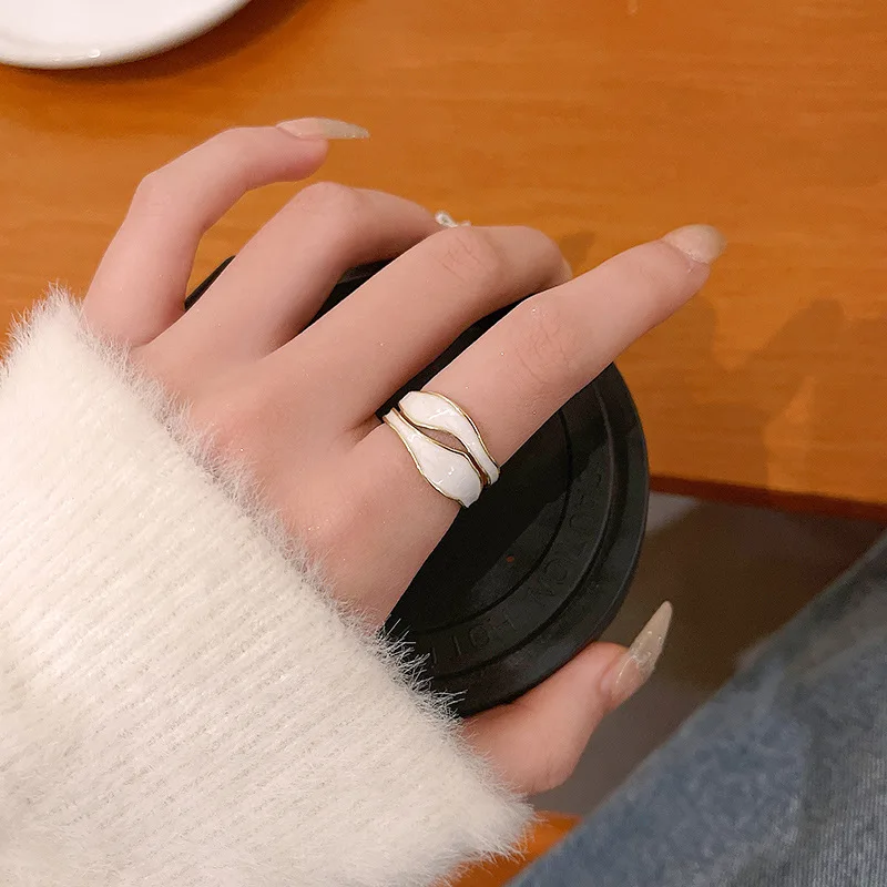 Elegant Double Layer Enamel Ring For Women Adjustable White Ring_voghion.com