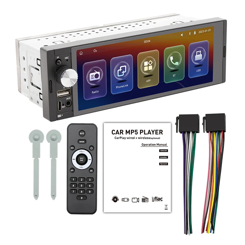 1 Din Car Radio Wireless CarPlay Android-Auto Bluetooth RDS FM USB Aux IPS Screen 6.36" Touch Screen Head Unit F6031W
