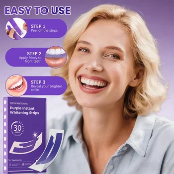 Strisce Sbiancanti per Denti Viola, Puliscono la Placca e le Macchie, Illuminano i Denti, Alito Fresco, Migliorano i Denti Gialli, Riducono la Sensibilità Dentale