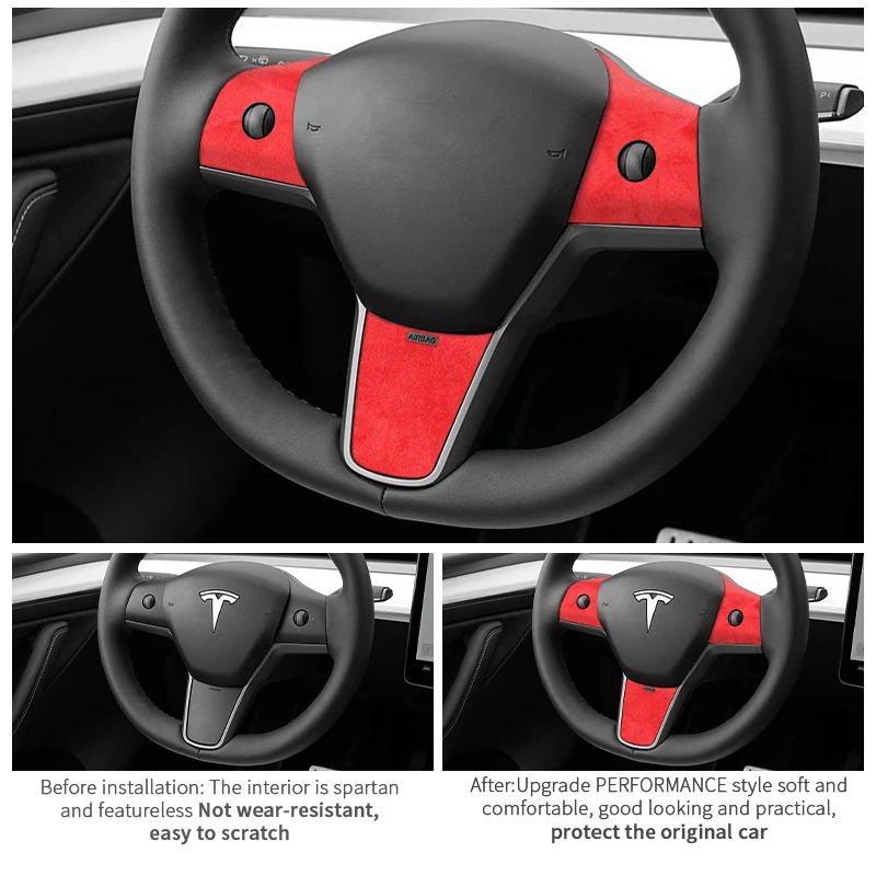 Tesla Model 3(2019-2022)/Model Y(2019-) 스티어링 휠 트림 프레임 스티커 Alcantara 자동차 인테리어 튜닝 액세서리로 제작