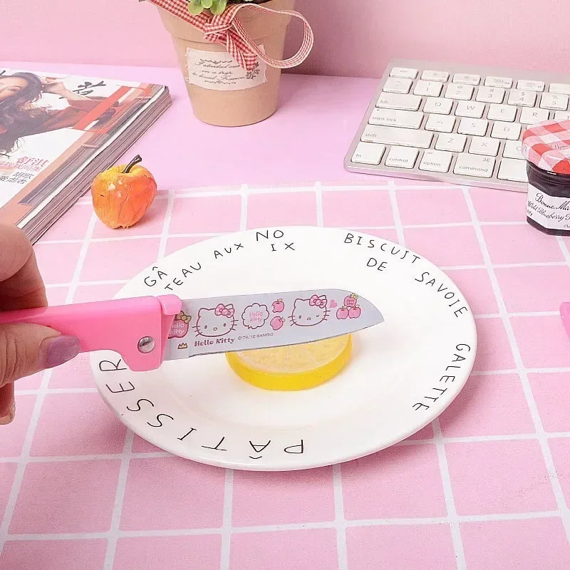 

Sanrio Cartoon Ceramics Folding Knife Anime Figures Hello Kitty Pattern Portable Mini Household Peeler Fruit Knife Kitchen Gifts