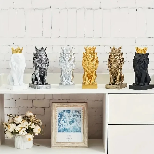 Statue de Lion créative, couronne de Lion, cadeau d'art fait à la main, décoration de bureau, salon, bureau, décoration de la maison 6