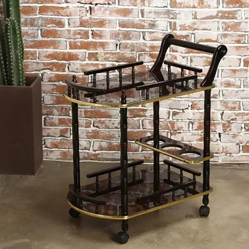 Small Apartment Wine-bottle Holders Hotel Restaurant Canteen Trolleys Coffee Shop Club Bar Cart Dining Storage Kitchen Islands K