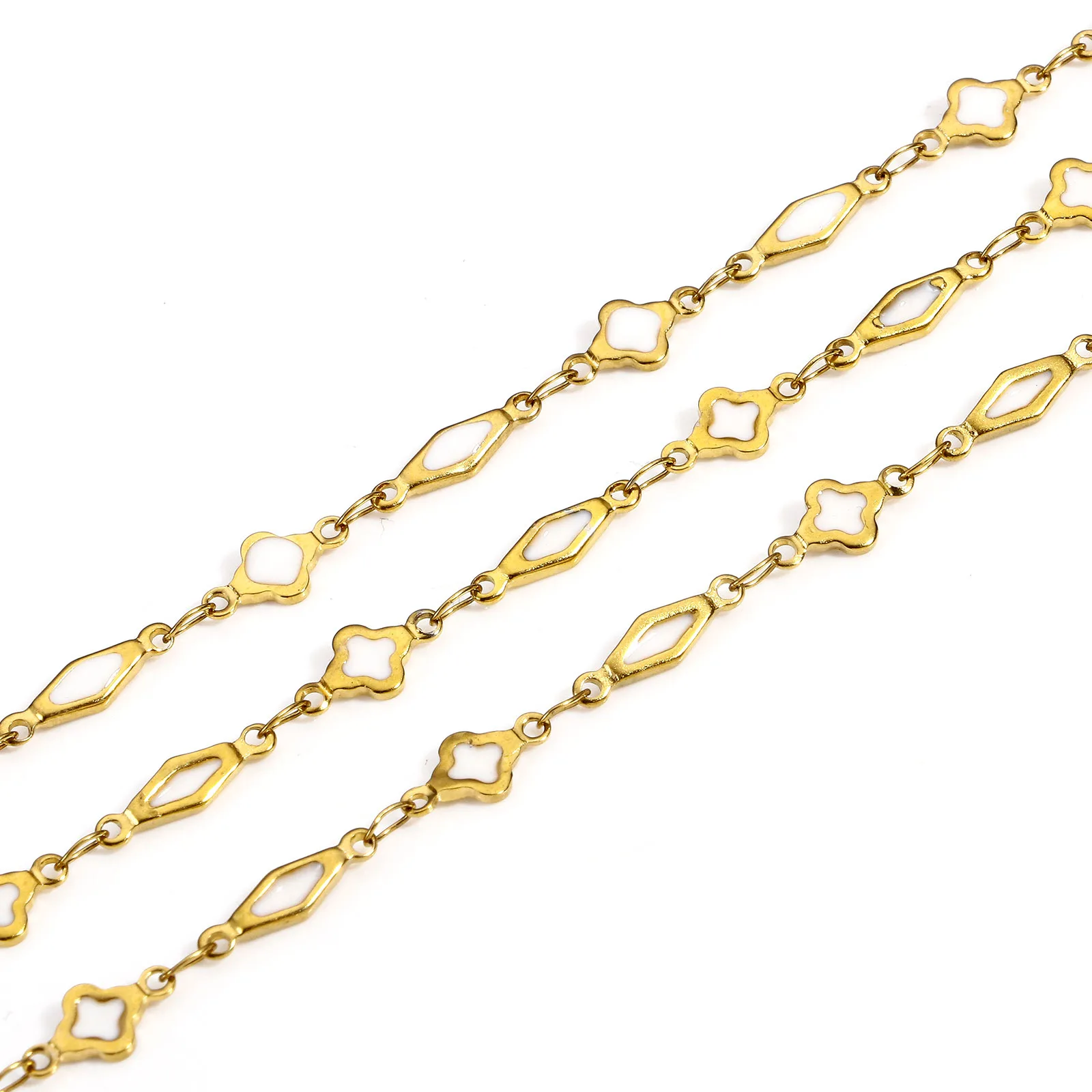 1 Meter handgefertigte Gliederkette aus Edelstahl 304, DIY-Schmuckherstellung, geometrisch, 18 Karat Gold, doppelseitige Emaille-Ketten – Detail 9