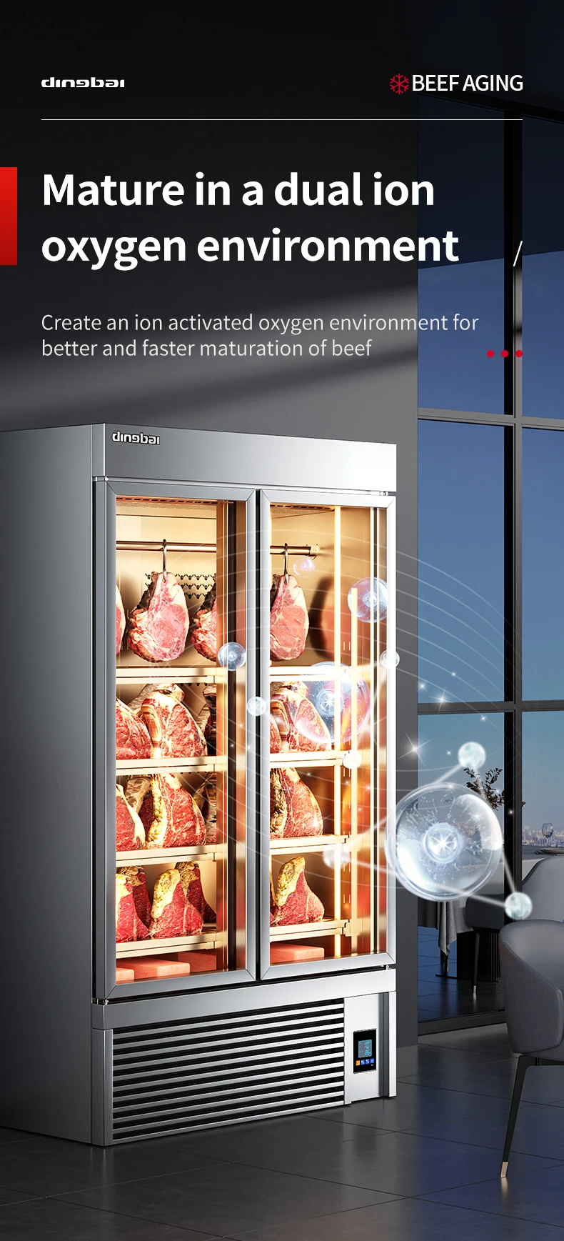 Grade Beef Aging Meat Preservation Cabinet Triple Doors Automatic Defrost Commercial Dry Aging Fridge for Steak Restaurant