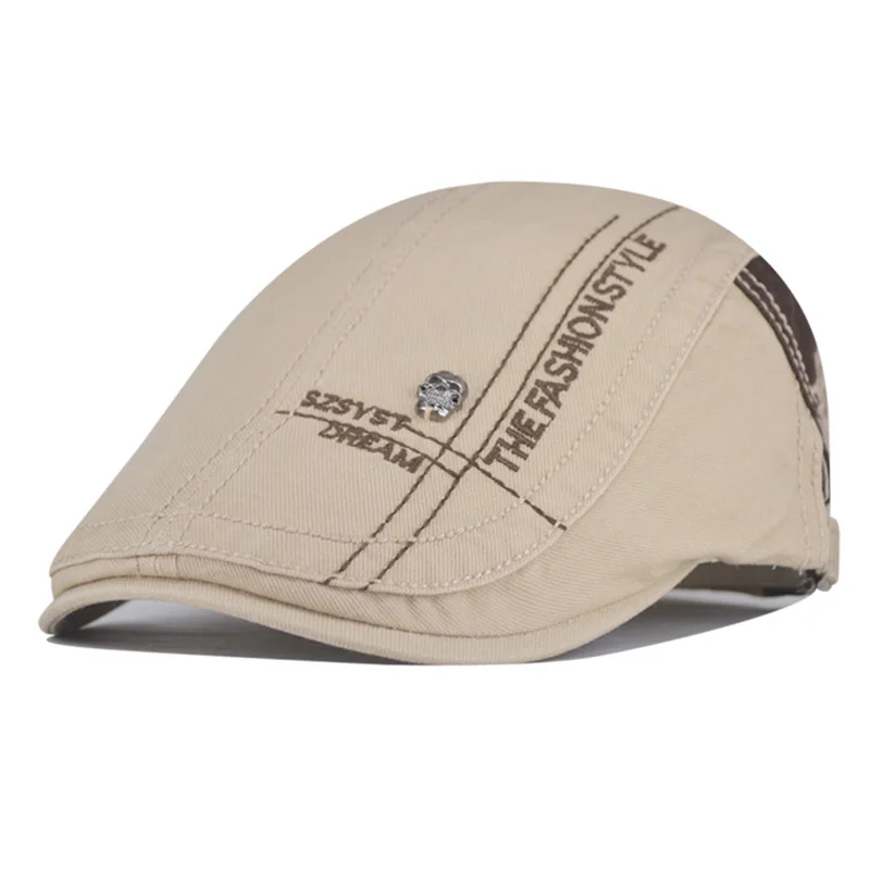 Summer Outdoor Cotton Berets Caps Newsboy Hats For Men Casual Peaked Caps Letter Embroidery