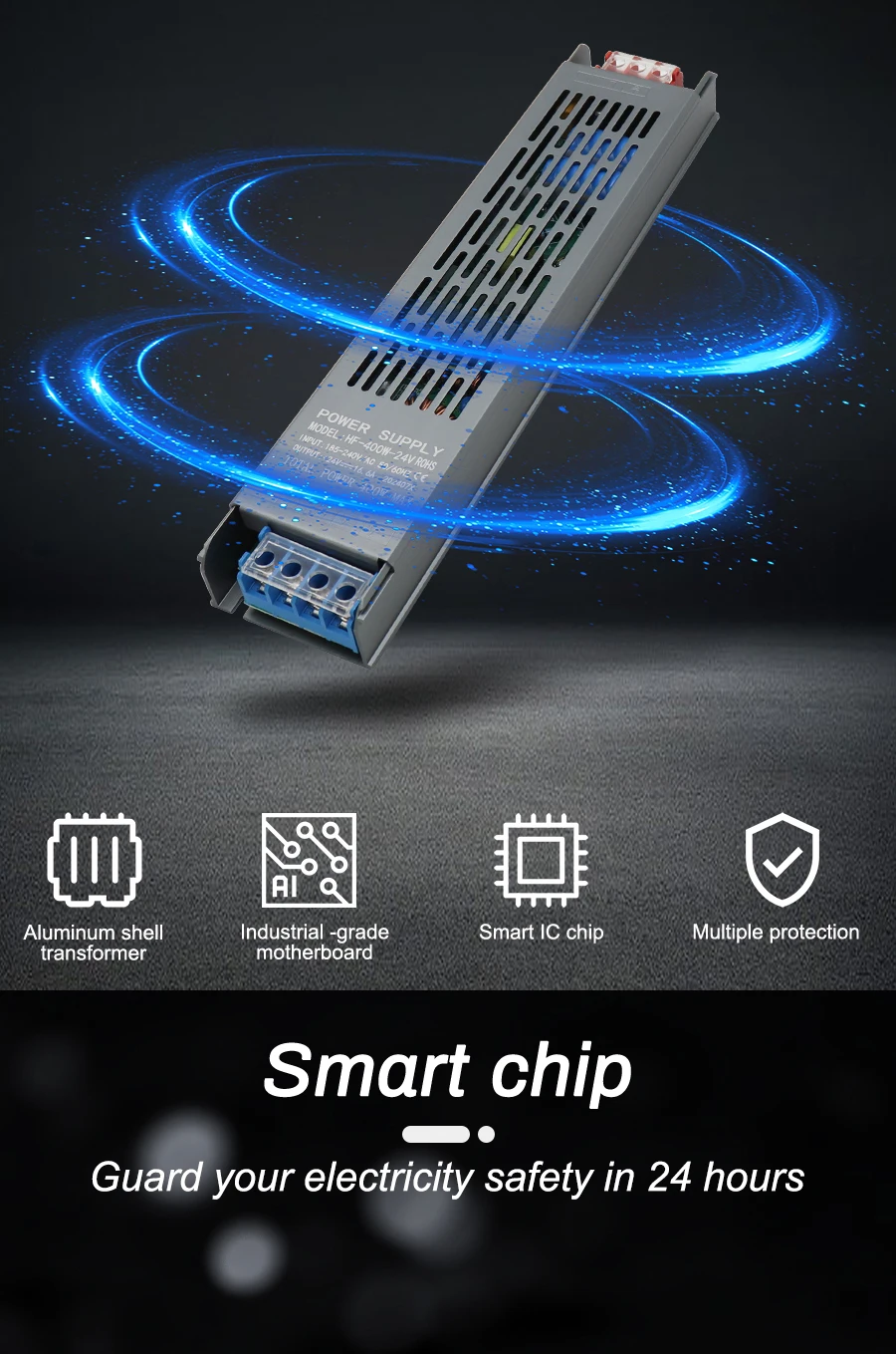 Description Picture 5 of item12V 24V LED Power Supply 100W 200W 300W 400W Light Transformer AC 110V 220V to DC Switching Power Supply LED Driver Adaptor