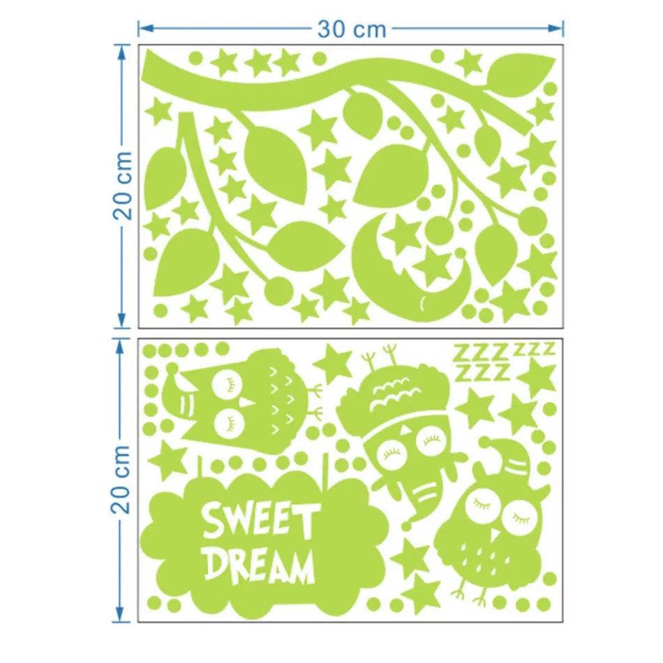 Glow in the Dark Owl Stickers-Fluorescent Star Dot Decals, Self-Adhesive Cartoon Wall Art for Kids Room Decor